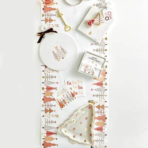 Blush Holiday Ceramic Cheese Plate with Snowy Tree Scene - 13x10 Inch