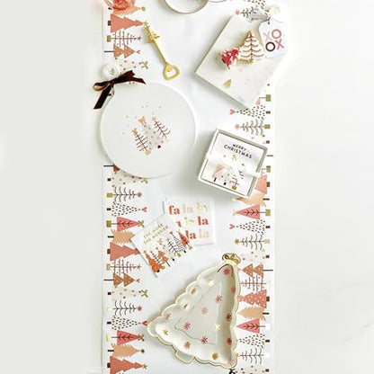 Blush Holiday Ceramic Cheese Plate with Snowy Tree Scene - 13x10 Inch