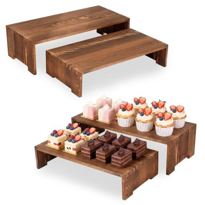 Wooden Cupcake Stand Set - 2 Tiered Stackable Display Risers for Bakery and Party Decor