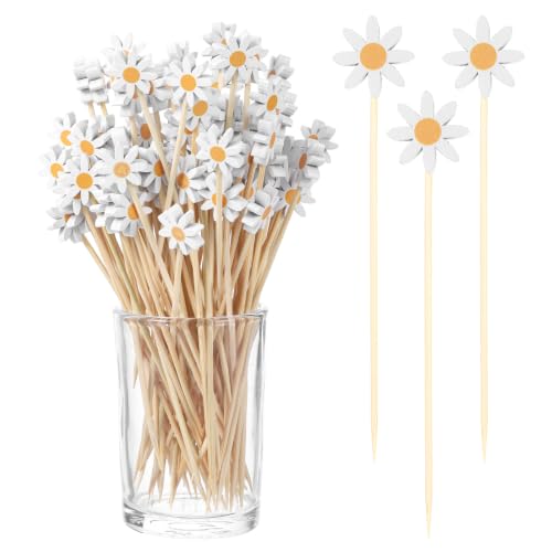 100PCS Daisy Floral Fruit Skewers Cocktail Picks for Food & Drinks
