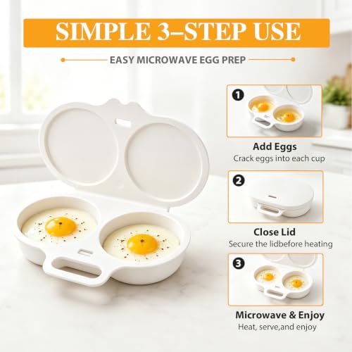 Microwave Egg Poacher for 2 Eggs - Food-Grade PP, Portable Breakfast Maker