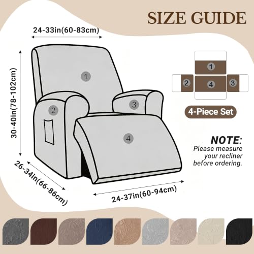 Dark Coffee Recliner Chair Cover 24-33in Stretch Washable 4-Piece Set
