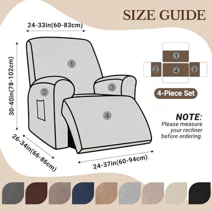 Dark Coffee Recliner Chair Cover 24-33in Stretch Washable 4-Piece Set