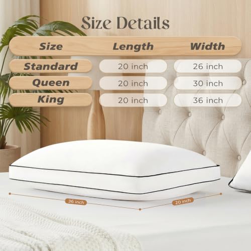 King Size Goose Feather Down Pillow Set of 2 - White, Soft & Fluffy, Hotel Collection