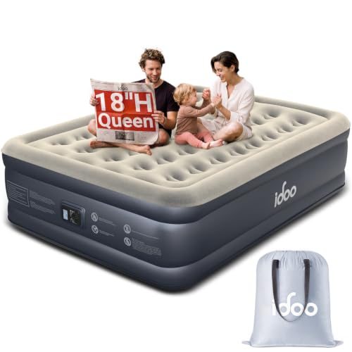 Grey Queen Air Mattress with Built-in Pump, 18-Inch Elevated, Leak-Proof Support