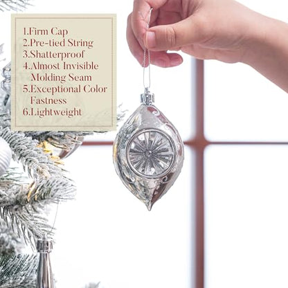 Christmas Tree Ornaments Set 50pcs Snow Queen Theme Silver White Variation