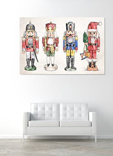 Nutcrackers Wall Art Print - Contemporary Canvas Christmas Decor 30x20 inches - Ready to Hang
