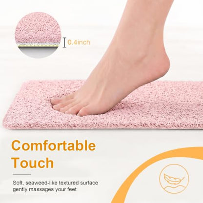 Pink Non Slip Shower Mat 24x24 Inch Square Loofah Bathmat with Drain Hole