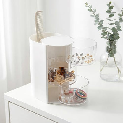 White 3-Layer Hair Accessories Organizer with Rotating Brush Holder