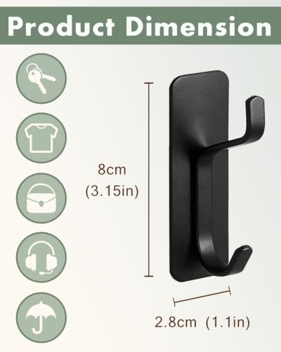Self-Adhesive Heavy Duty Coat Hooks Wall Mount Stainless Black 6Pcs