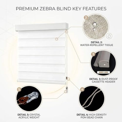 Dual Layer Zebra Blinds for Windows - Day and Night Roller Shades, Custom Fit