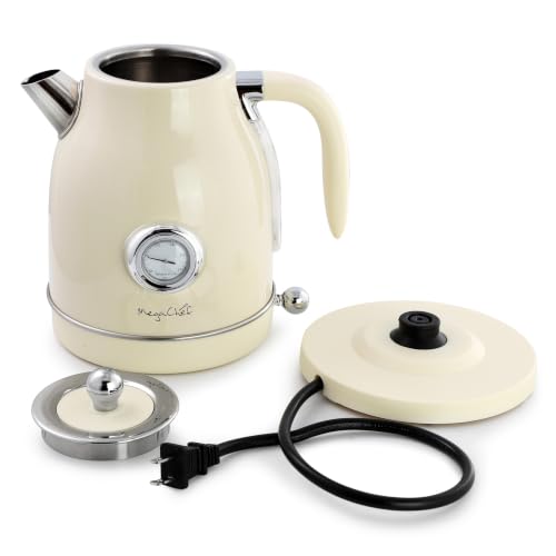 MegaChef 1.7L Electric Tea Kettle & 2 Slice Toaster Combo - Glossy Cream