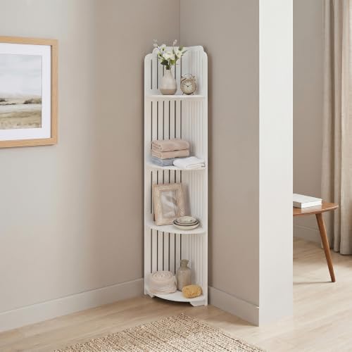 White Corner Shelf Organizer - Narrow PVC Bathroom Storage Stand