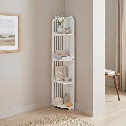 White Corner Shelf Organizer - Narrow PVC Bathroom Storage Stand