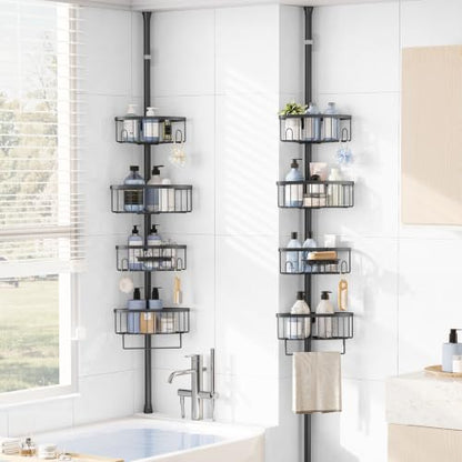KINGRACK Fan-Shape 4-Tier Tension Pole Shower Caddy Corner Shelf Black