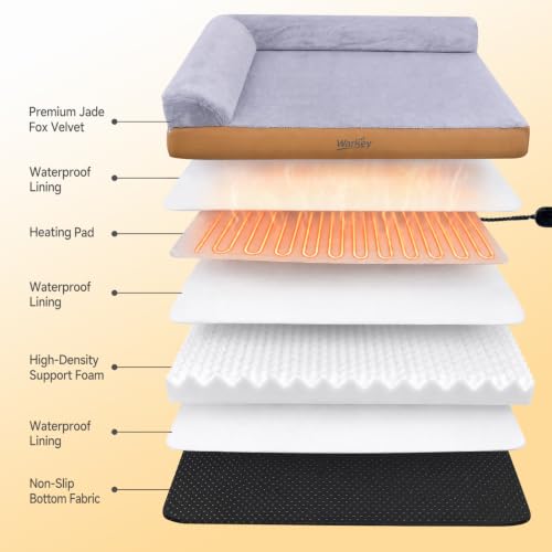 Heated Orthopedic Dog Bed for Large Senior Dogs - L-Shaped Design