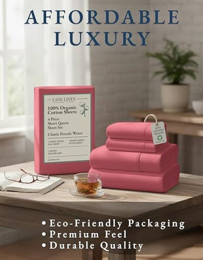 LANE LINEN RV Queen Sheets Set - 100% Organic Cotton Camper Sheet Sets 15" Deep Pocket Fitted - Mineral Red