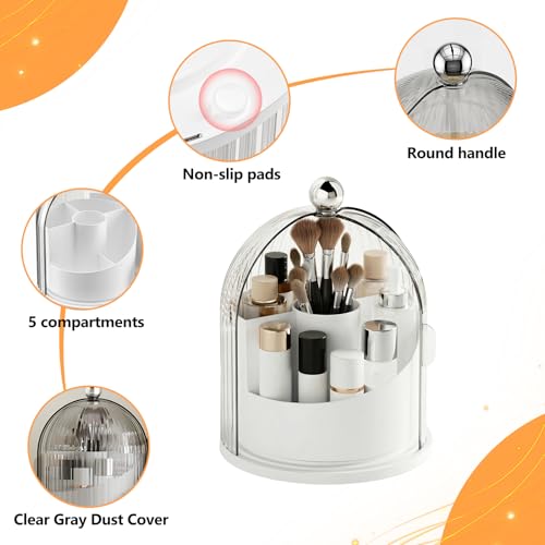 Rotating Makeup Brush Holder with Lid - Cosmetic Organizer for Vanity