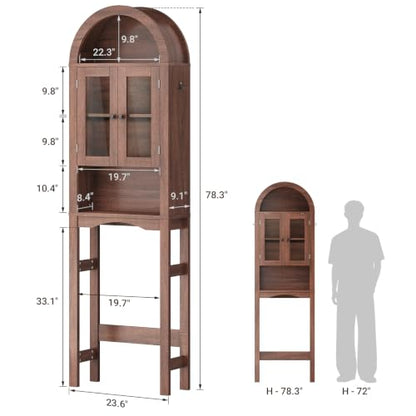 Over-the-Toilet Bathroom Storage Cabinet with Acrylic Doors - Walnut Finish