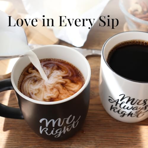 Black White Coffee Mug Set - Mr Right & Mrs Always Right 13oz Gift for Couples
