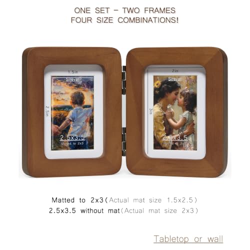 Walnut Hinged Double Picture Frame 2.5x3.5 with Real Glass - Free-Standing Tabletop Display