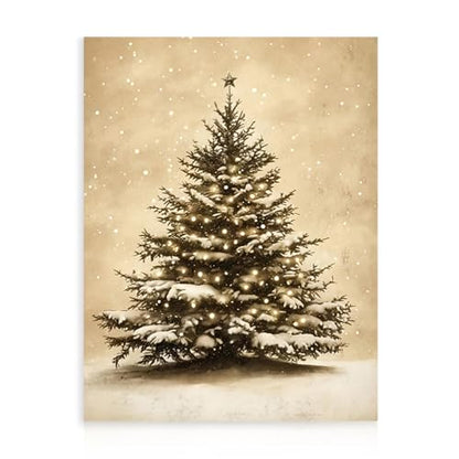 Vintage Christmas Tree Canvas Wall Art - Rustic Xmas Tree Unframed 12x16