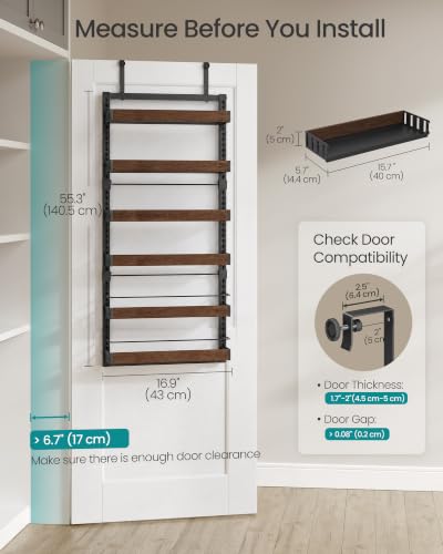 SONGMICS 6-Tier Over-the-Door Pantry Organizer Adjustable Spice Rack Black Walnut Finish
