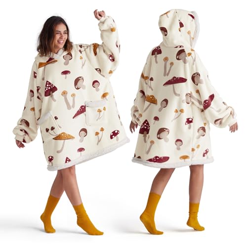 Bedsure Wearable Blanket Hoodie for Women - Mushroom, Beige, Standard