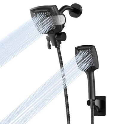Black High Pressure Shower Head with Filters for Hard Water - Handheld & Fixed
