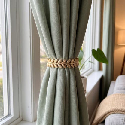 2 Pack Golden Olive Leaf Curtain Tiebacks Holdbacks Holders - Variation 021