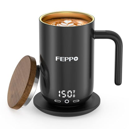 FEPPO Coffee Mug Warmer 16oz Heated Cup with Titanium Coating - Black