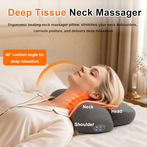 Cordless Heated Neck Massager Pillow with Heat & Massage Modes