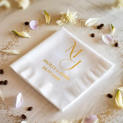 Personalized Wedding Cocktail Napkins - Style 3, Floral Wreath Design, 50 Pack