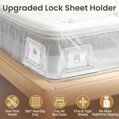 Sheet Holders for Bed Corners & Sides - Pack of 4, Non-Slip Bed Sheet Clips