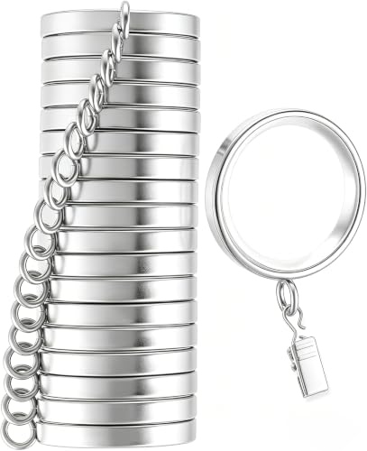 24 Pack Nickel Curtain Rings with Clips - 1-5/8 Inch Diameter