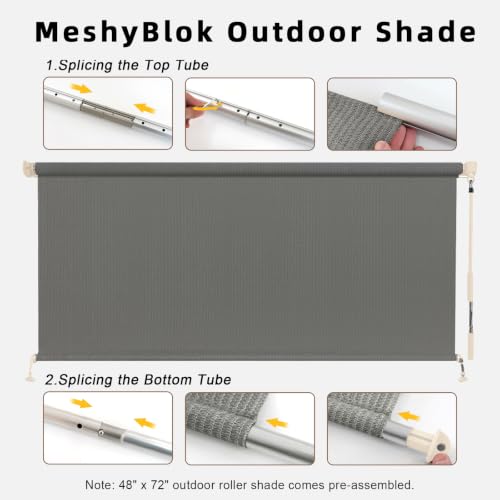 Outdoor Cordless Roller Shades - Gray / 72W x 72H - UV Blocking & Wind-Resistant