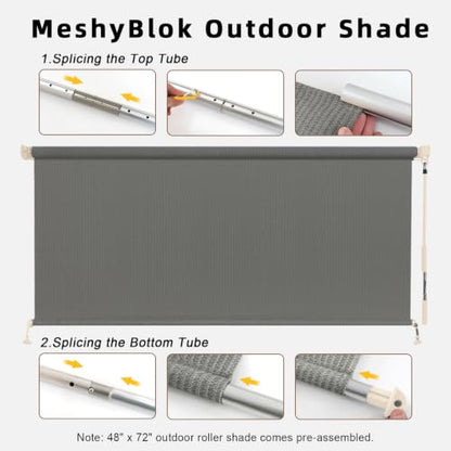 Outdoor Cordless Roller Shades - Gray / 72W x 72H - UV Blocking & Wind-Resistant