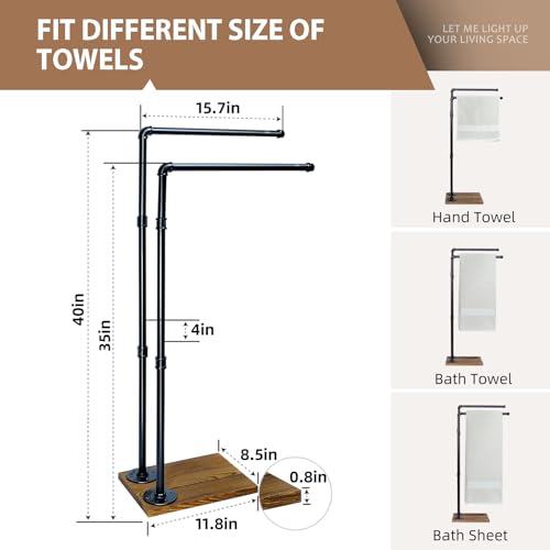 40 Inch Freestanding Towel Rack Bathroom Organizer Rustic Industrial Metal Wood