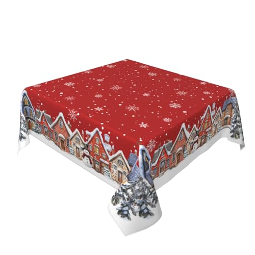 Red White Xmas Square Tablecloth 54x54 Inch Water-Resistant Washable Holiday Cover