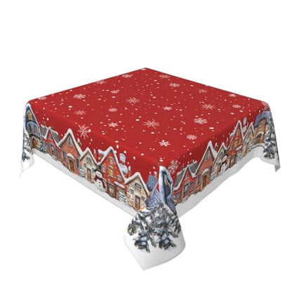 Red White Xmas Square Tablecloth 54x54 Inch Water-Resistant Washable Holiday Cover
