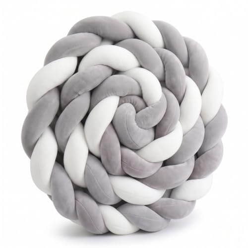 Knot Pillow - Gray White Woven Accent Bolster Cushion 78 Inch, Modern Boho Decor