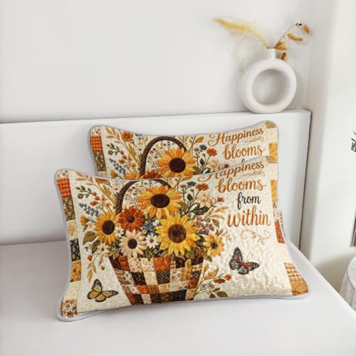 Harvest Floral Full Bedspread Coverlet Set with Quilt and Pillow Shams - Sunflower Basket Patchwork