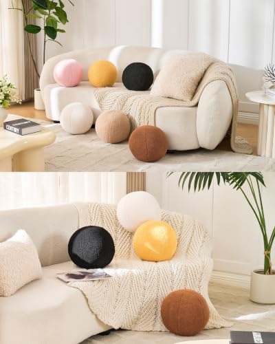 Black Round Sphere Throw Pillow - 11.8 Inch Plush Accent Cushion