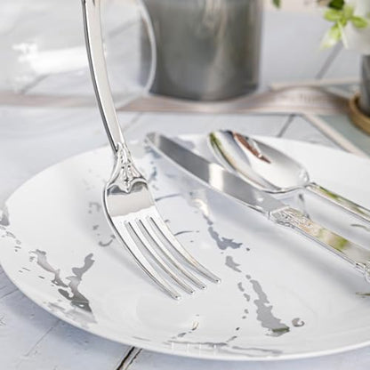 Silver Plastic Silverware Set 300PCS Vintage Disposable Utensils & Cutlery - Silver / 300PCS