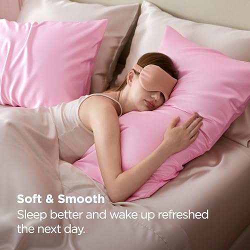 Pink Satin Pillowcases Set of 2 - Standard 20x26 Inches, Envelop Closure, Bed Decor