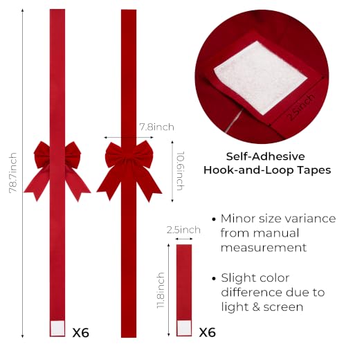 Red Velvet Christmas Cabinet Bows - Adjustable 6 Pack Holiday Decor