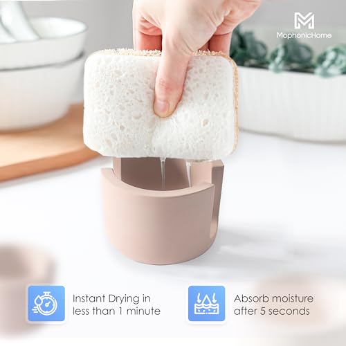 MOPHONICHOME Diatomaceous Earth Sponge Holder, Quick Drying Stone Sponge Holder for Kitchen Sink - Ultra Absorbent Sink Sponge Holder - Diatomite Sponge Holder (3.14x2.75x2.36 inches, Brown)