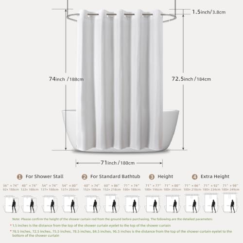 eachope Waterproof Slub Fabric Shower Curtain 71x74 in with Magnetic Weights - White