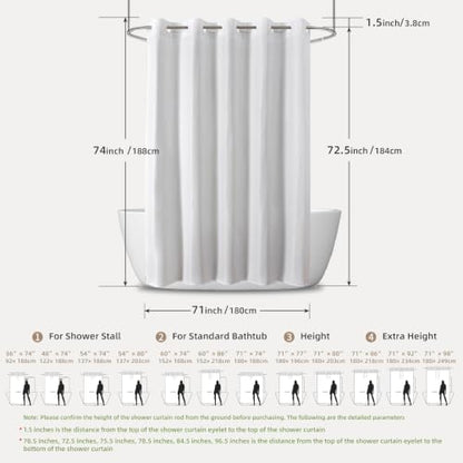 eachope Waterproof Slub Fabric Shower Curtain 71x74 in with Magnetic Weights - White