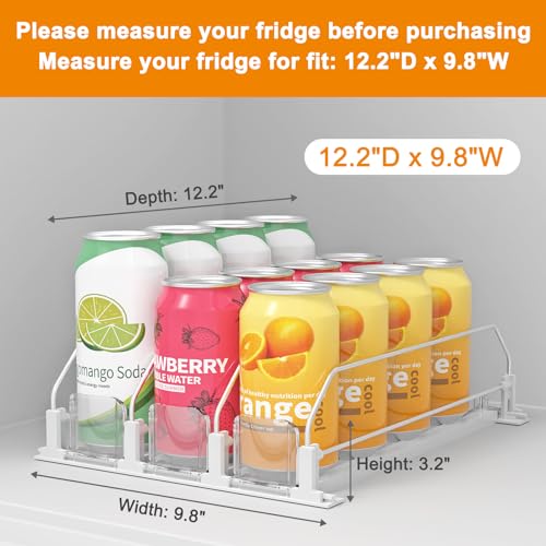 LOTAFEE Drink Organizer for Fridge - Soda Dispenser with Smooth and Fast Pusher Glide - Width Adjustable Beer Can Water Bottle Drink Dispenser for Fridge (3 rows, 9.8"X12.2"X3.2")